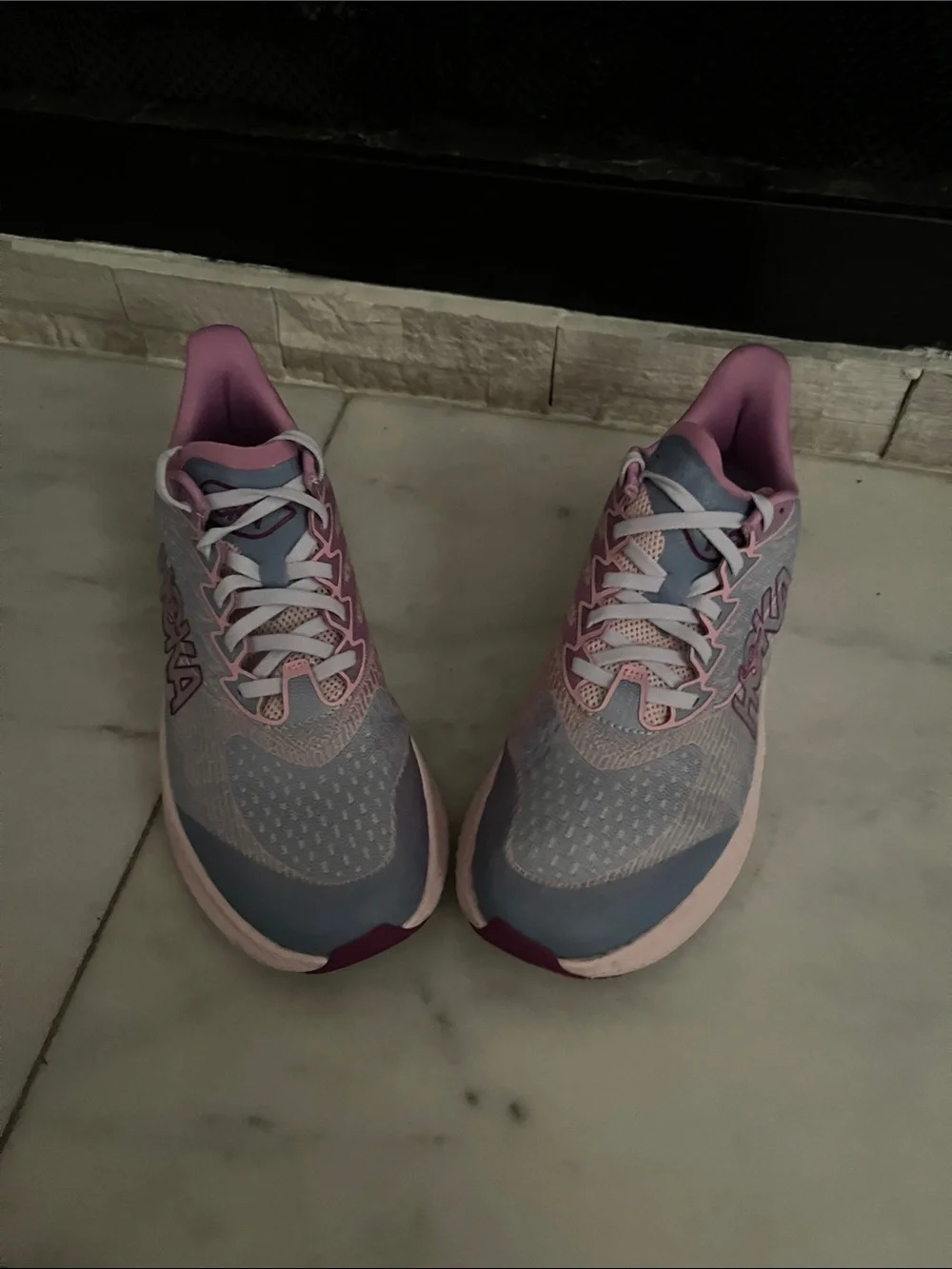 Hoka Women's Pink and Light Blue Athletic Running Shoes